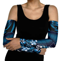 Blue Hafa Adai Guam Arm Sleeves Chamorro Latte Stone Hand With Plumeria LT14 - Polynesian Pride