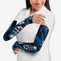 Blue Hafa Adai Guam Arm Sleeves Chamorro Latte Stone Hand With Plumeria LT14 - Polynesian Pride