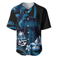 Blue Hafa Adai Guam Baseball Jersey Chamorro Latte Stone Hand With Plumeria LT14 Blue - Polynesian Pride