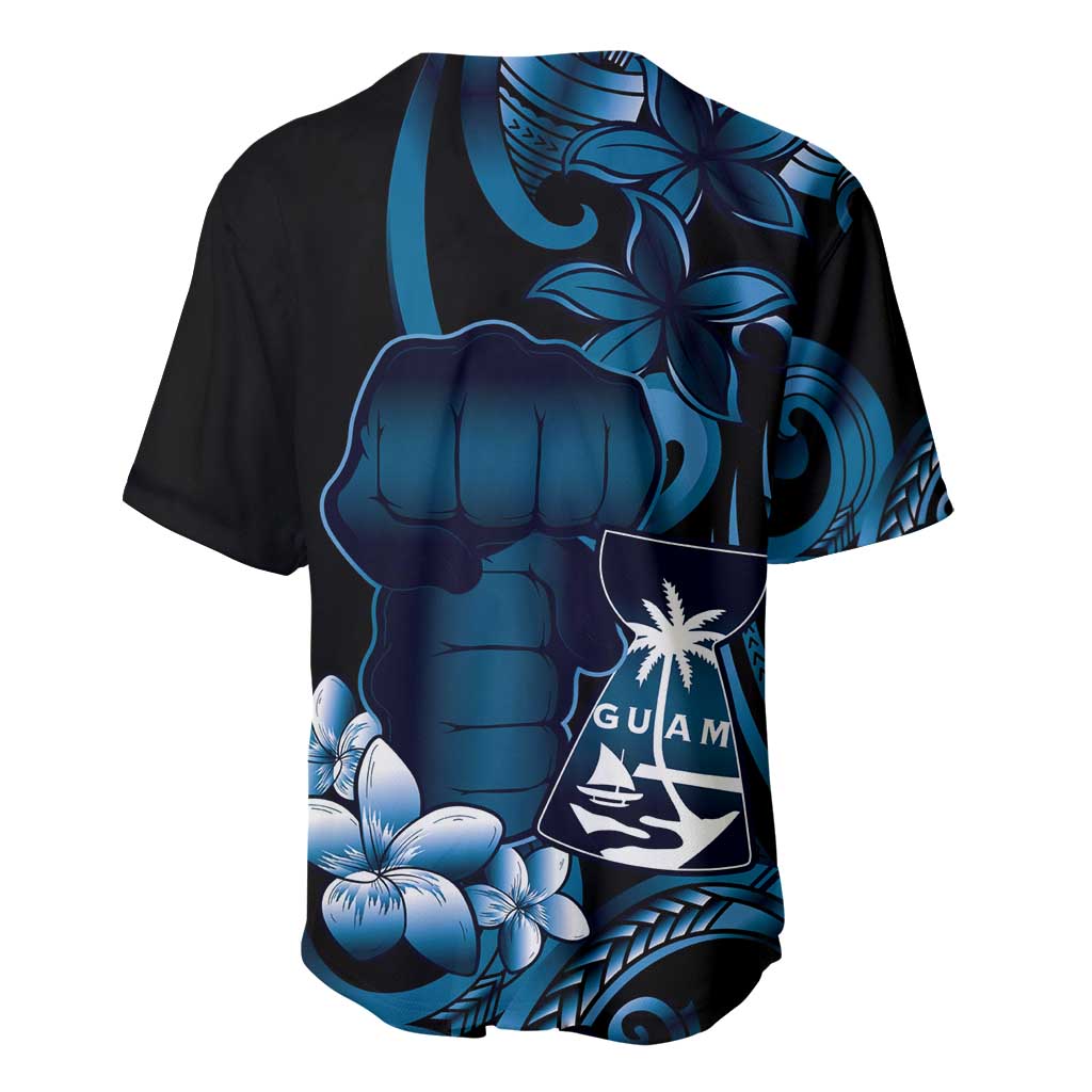 Blue Hafa Adai Guam Baseball Jersey Chamorro Latte Stone Hand With Plumeria LT14 - Polynesian Pride