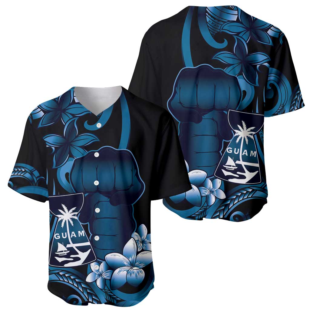 Blue Hafa Adai Guam Baseball Jersey Chamorro Latte Stone Hand With Plumeria LT14 - Polynesian Pride