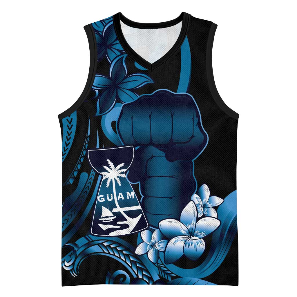 Blue Hafa Adai Guam Basketball Jersey Chamorro Latte Stone Hand With Plumeria LT14 Unisex Blue - Polynesian Pride