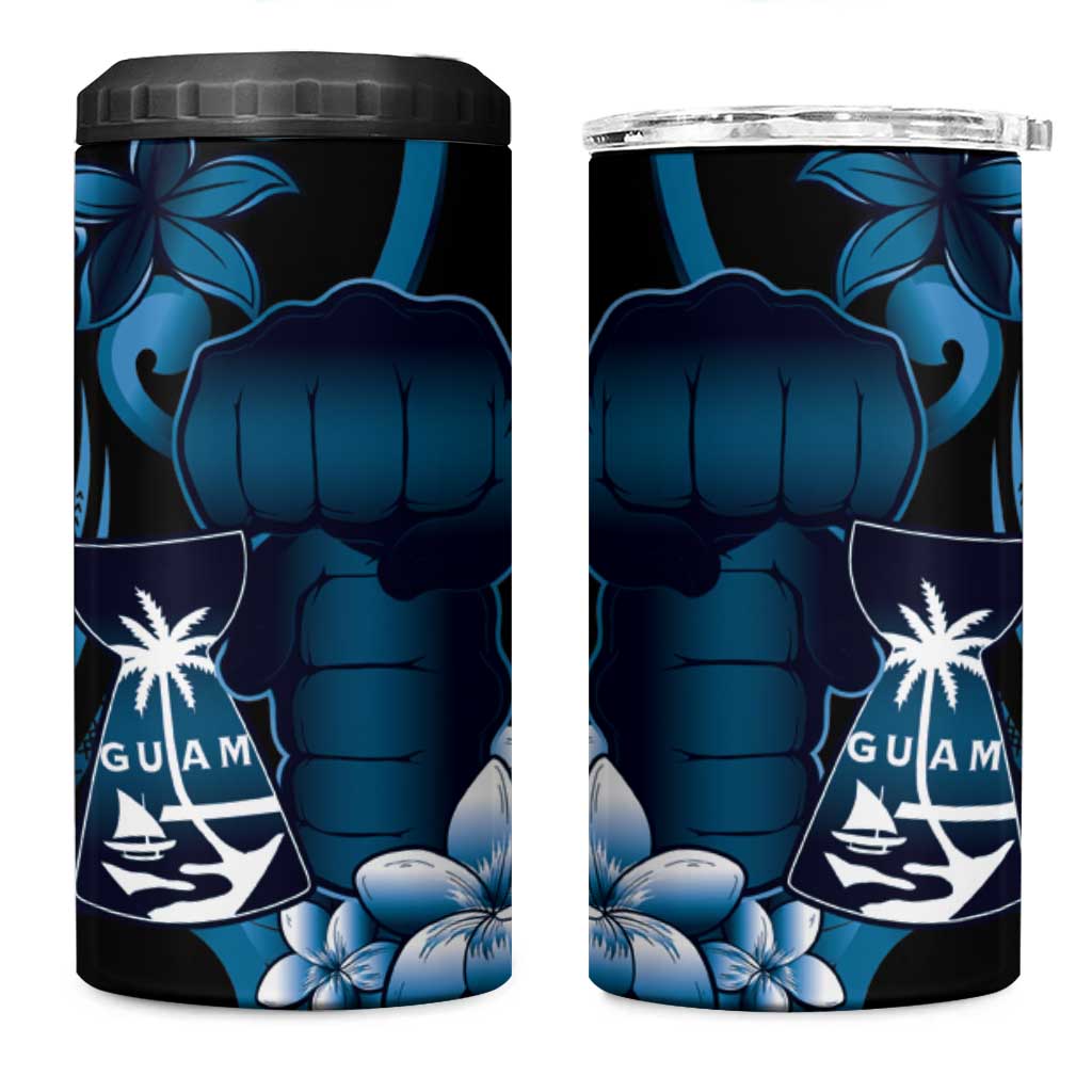 Blue Hafa Adai Guam 4 in 1 Can Cooler Tumbler Chamorro Latte Stone Hand With Plumeria LT14 One Size: 16 oz Blue - Polynesian Pride