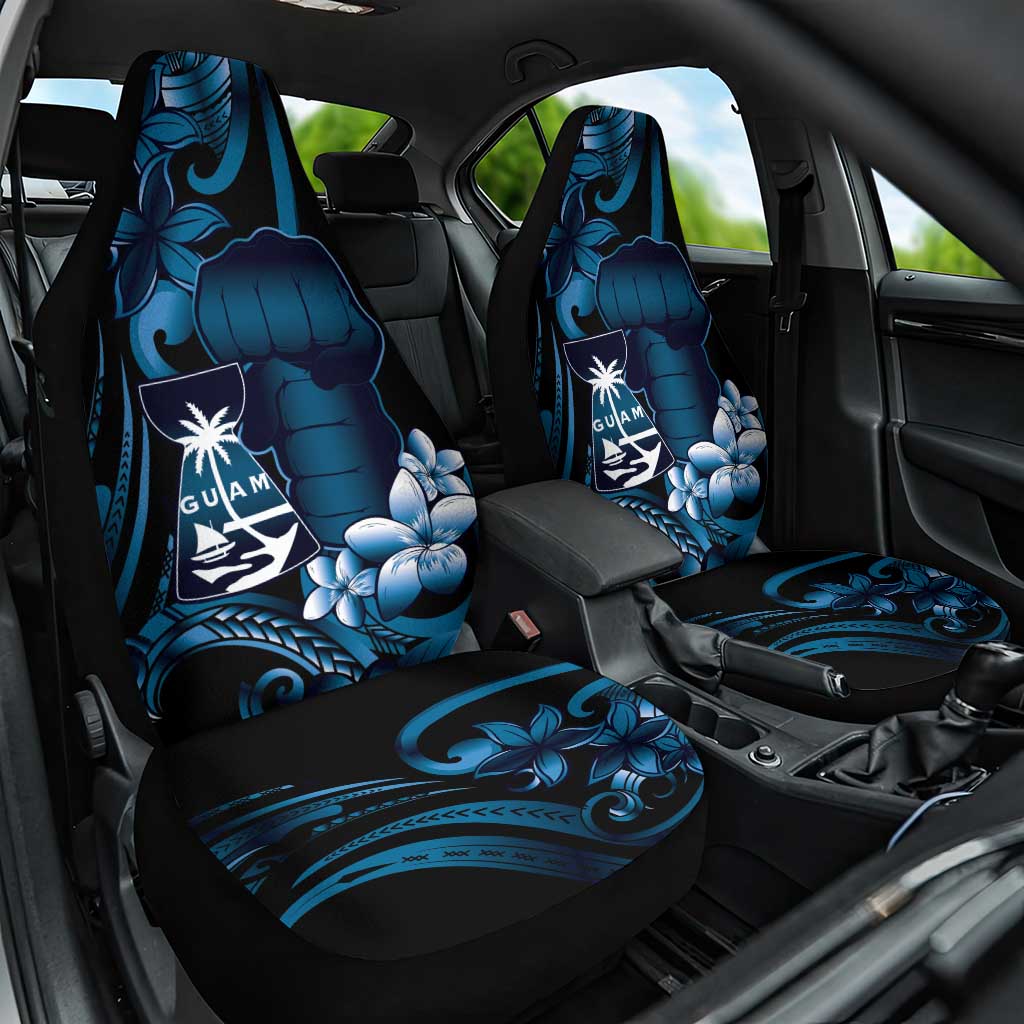 Blue Hafa Adai Guam Car Seat Cover Chamorro Latte Stone Hand With Plumeria LT14 One Size Blue - Polynesian Pride