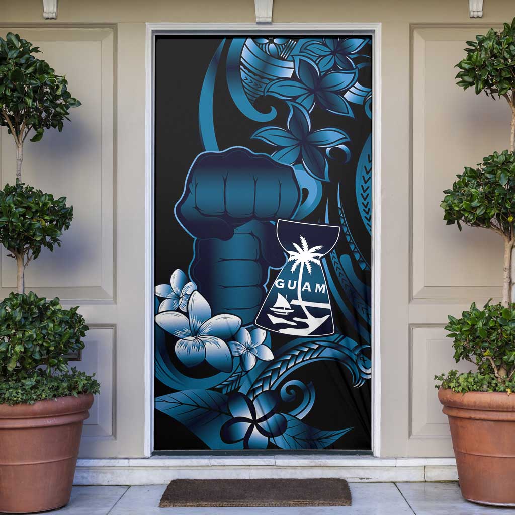 Blue Hafa Adai Guam Door Cover Chamorro Latte Stone Hand With Plumeria LT14 Blue - Polynesian Pride