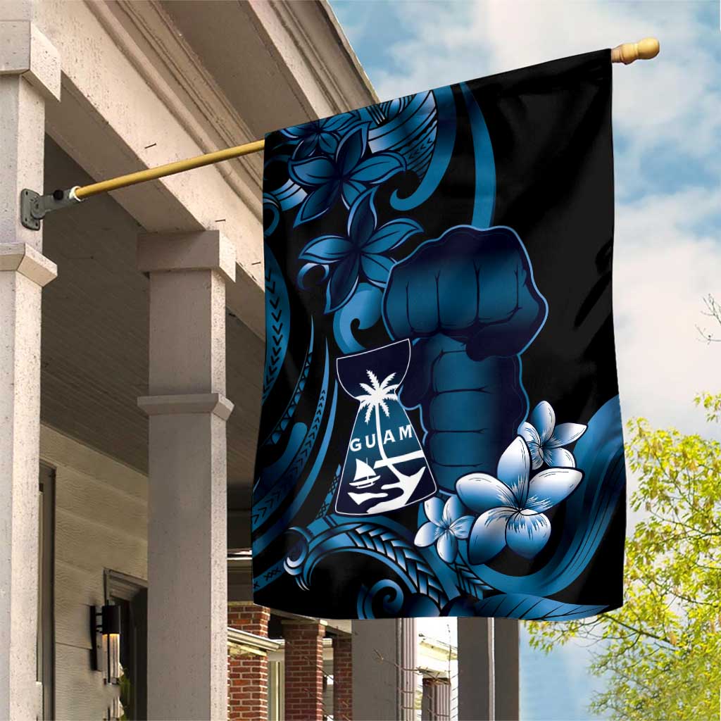 Blue Hafa Adai Guam Garden Flag Chamorro Latte Stone Hand With Plumeria LT14 House Flag Blue - Polynesian Pride