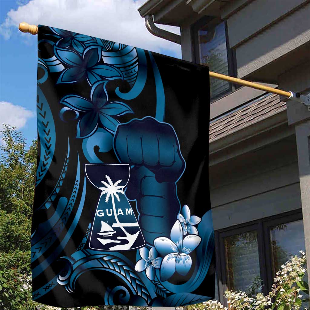 Blue Hafa Adai Guam Garden Flag Chamorro Latte Stone Hand With Plumeria LT14 - Polynesian Pride