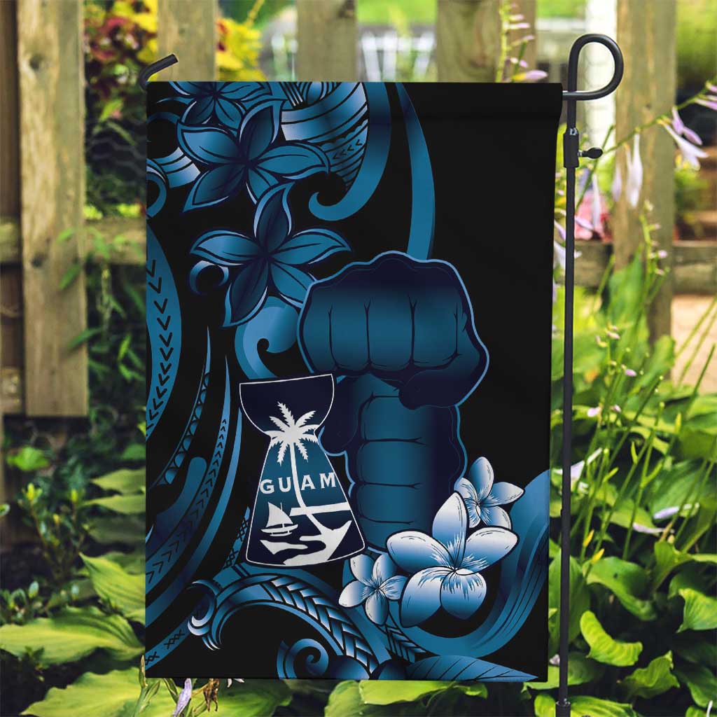 Blue Hafa Adai Guam Garden Flag Chamorro Latte Stone Hand With Plumeria LT14 Garden Flag Blue - Polynesian Pride