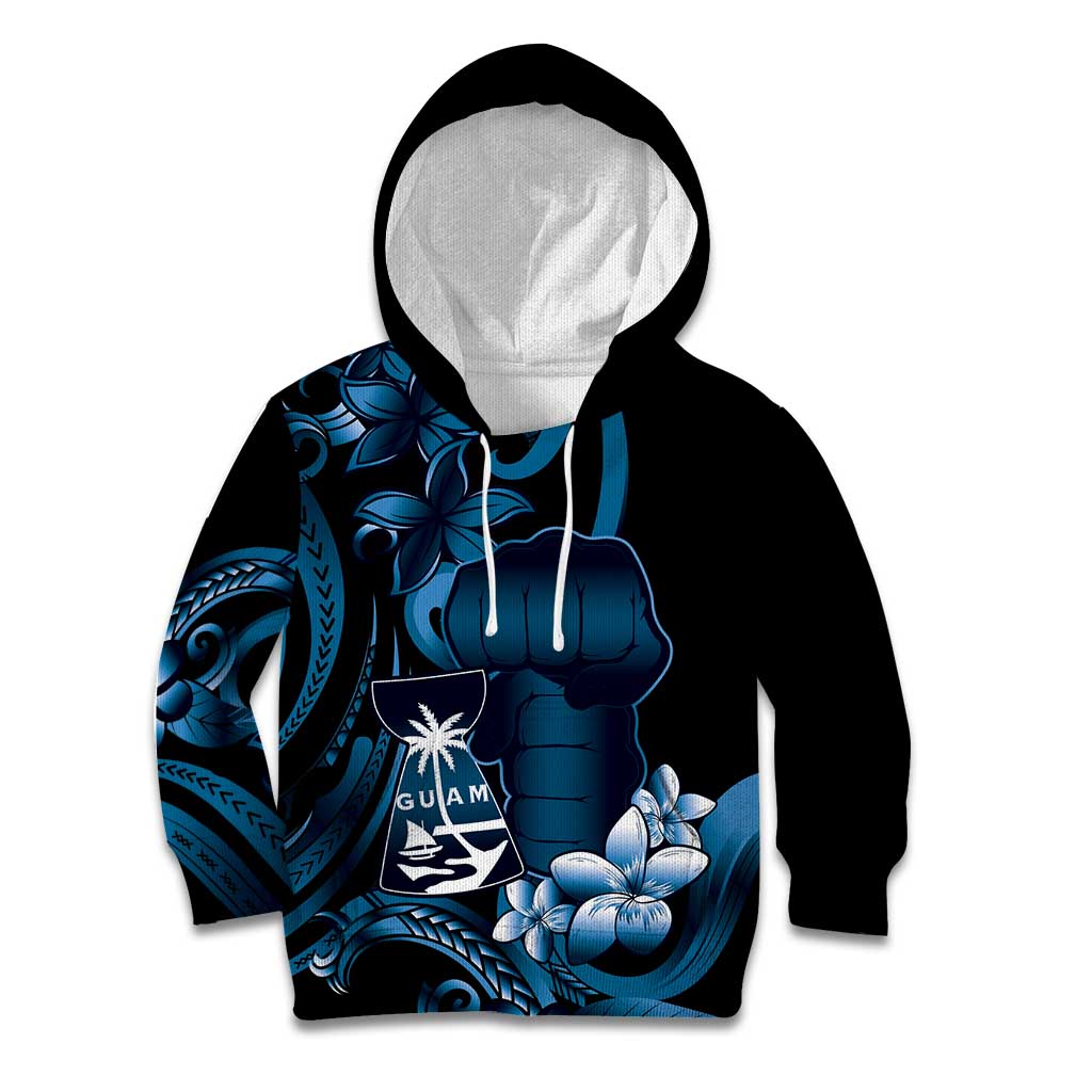 Blue Hafa Adai Guam Kid Hoodie Chamorro Latte Stone Hand With Plumeria LT14 Hoodie Blue - Polynesian Pride