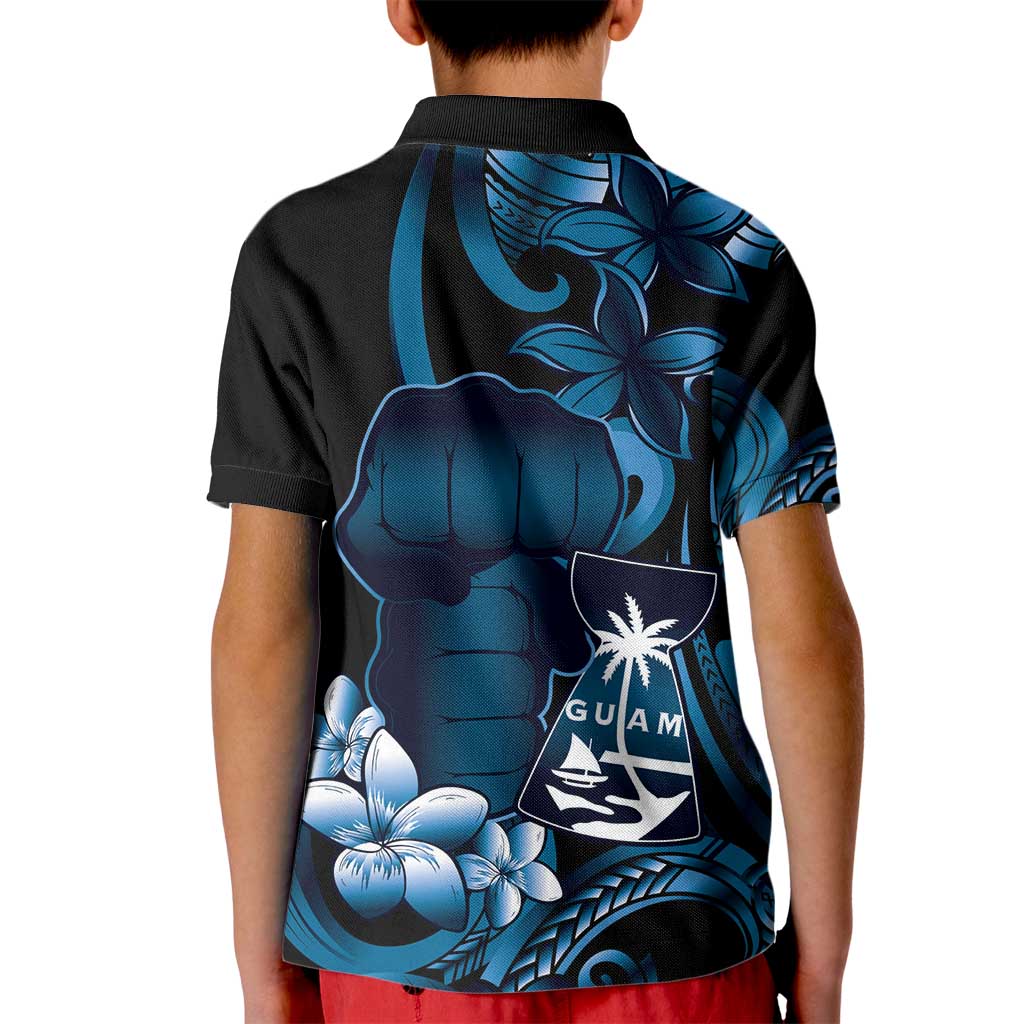 Blue Hafa Adai Guam Kid Polo Shirt Chamorro Latte Stone Hand With Plumeria LT14 - Polynesian Pride