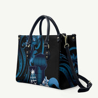 Blue Hafa Adai Guam Leather Bag Chamorro Latte Stone Hand With Plumeria LT14 Blue - Polynesian Pride