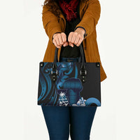 Blue Hafa Adai Guam Leather Bag Chamorro Latte Stone Hand With Plumeria LT14 - Polynesian Pride