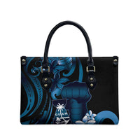 Blue Hafa Adai Guam Leather Bag Chamorro Latte Stone Hand With Plumeria LT14 - Polynesian Pride