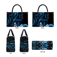 Blue Hafa Adai Guam Leather Bag Chamorro Latte Stone Hand With Plumeria LT14 - Polynesian Pride