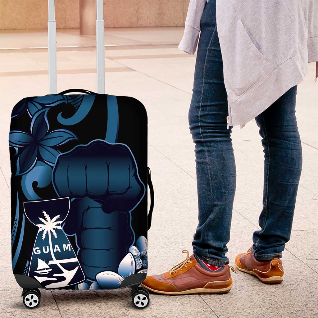 Blue Hafa Adai Guam Luggage Cover Chamorro Latte Stone Hand With Plumeria LT14 Blue - Polynesian Pride
