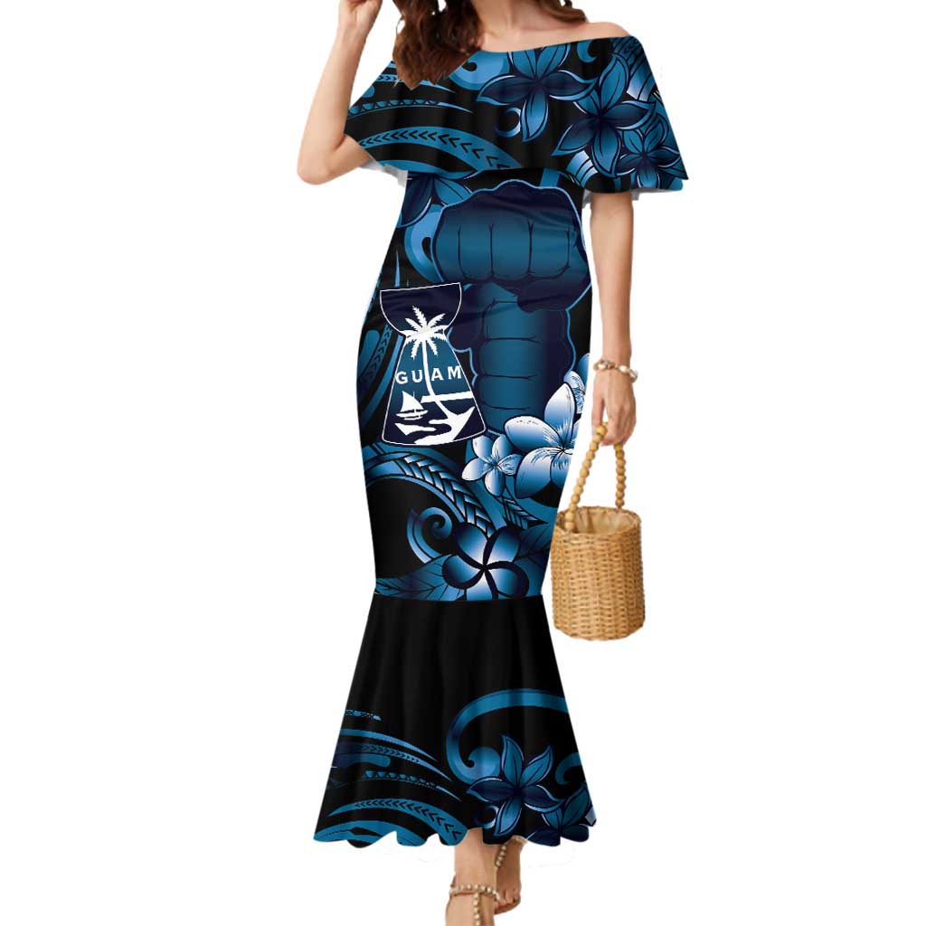 Blue Hafa Adai Guam Mermaid Dress Chamorro Latte Stone Hand With Plumeria LT14 Women Blue - Polynesian Pride