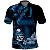 Blue Hafa Adai Guam Polo Shirt Chamorro Latte Stone Hand With Plumeria LT14 Blue - Polynesian Pride