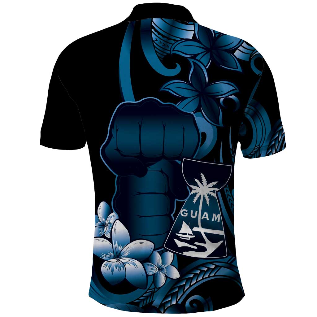 Blue Hafa Adai Guam Polo Shirt Chamorro Latte Stone Hand With Plumeria LT14 - Polynesian Pride