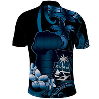 Blue Hafa Adai Guam Polo Shirt Chamorro Latte Stone Hand With Plumeria LT14 - Polynesian Pride
