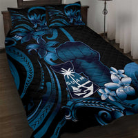 Blue Hafa Adai Guam Quilt Bed Set Chamorro Latte Stone Hand With Plumeria LT14 Blue - Polynesian Pride