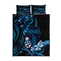Blue Hafa Adai Guam Quilt Bed Set Chamorro Latte Stone Hand With Plumeria LT14 - Polynesian Pride