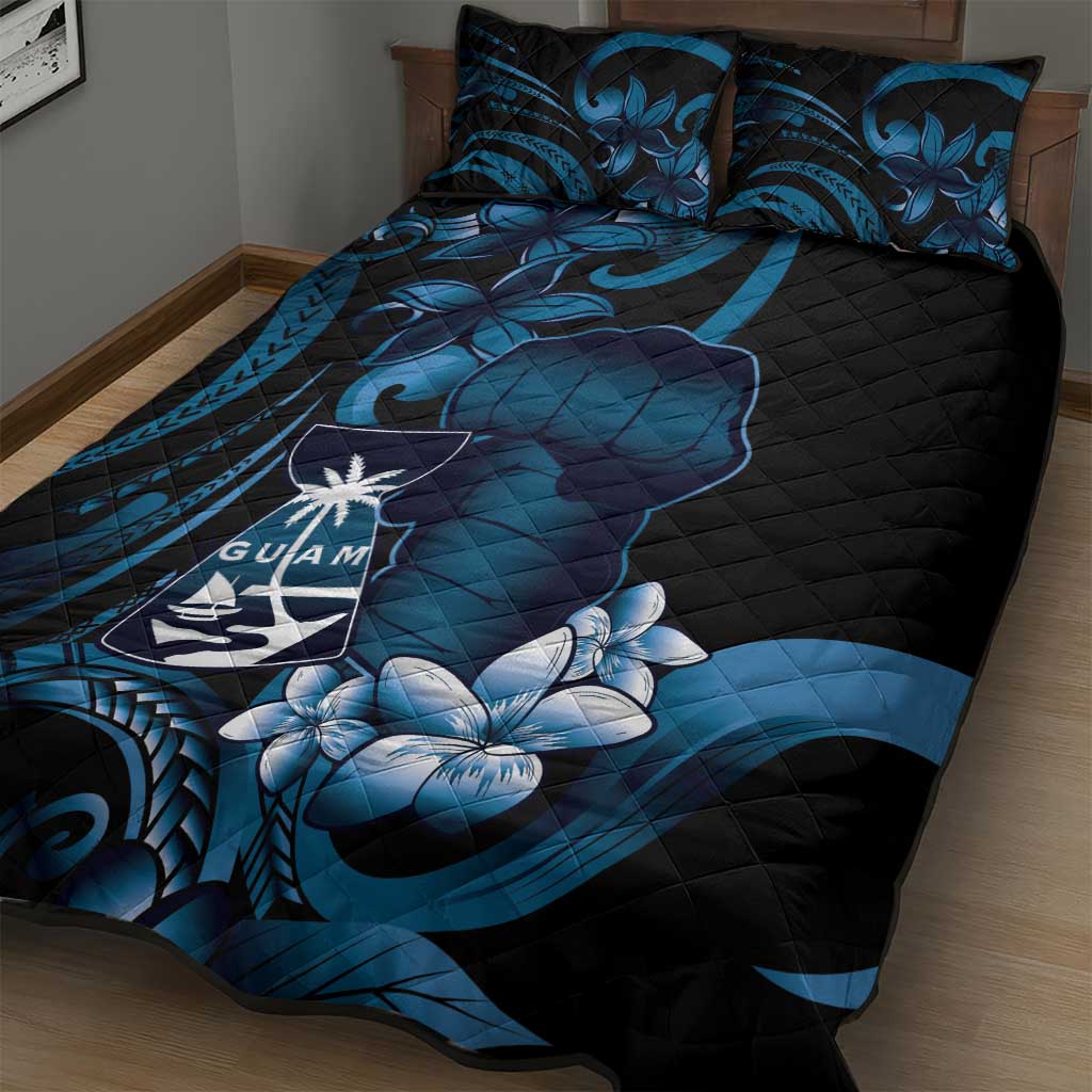 Blue Hafa Adai Guam Quilt Bed Set Chamorro Latte Stone Hand With Plumeria LT14 - Polynesian Pride