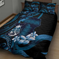 Blue Hafa Adai Guam Quilt Bed Set Chamorro Latte Stone Hand With Plumeria LT14 - Polynesian Pride