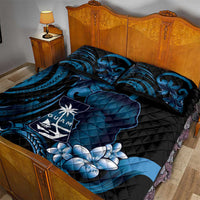 Blue Hafa Adai Guam Quilt Bed Set Chamorro Latte Stone Hand With Plumeria LT14 - Polynesian Pride