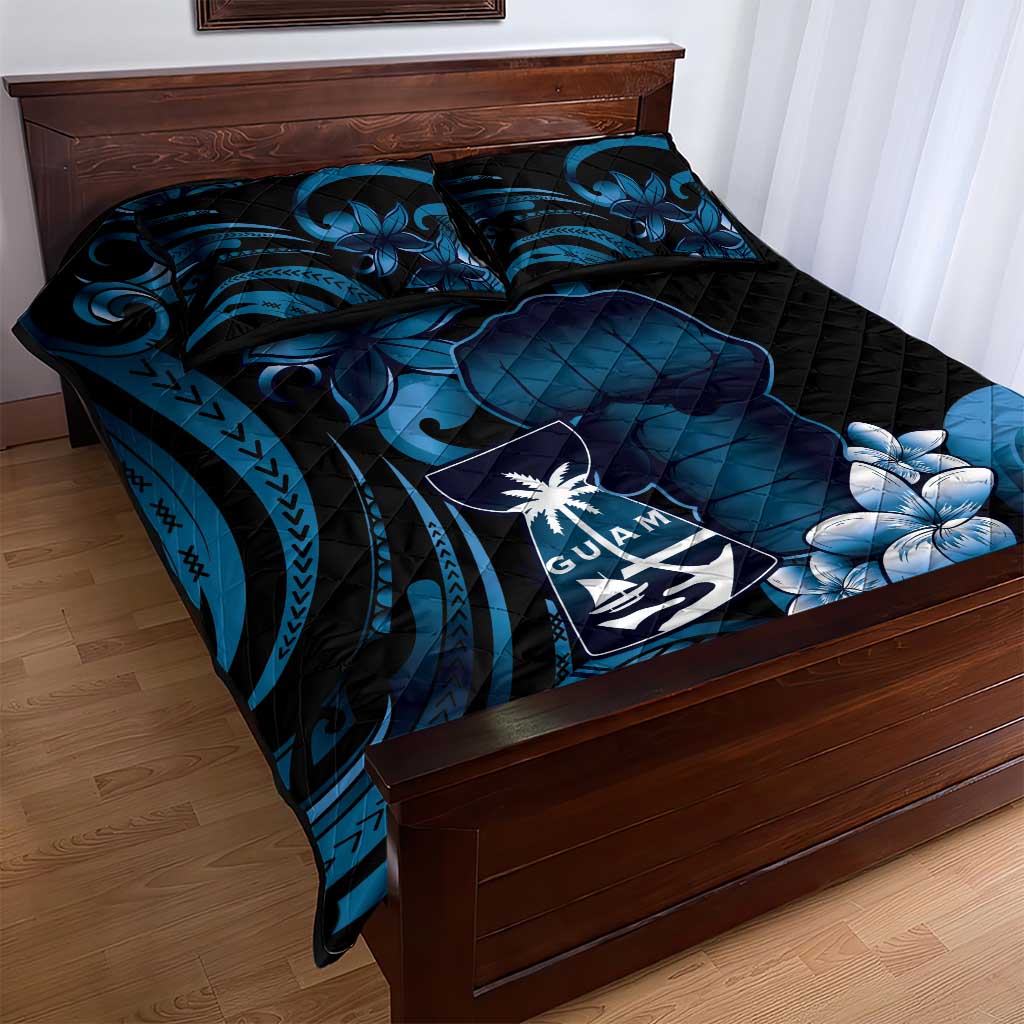 Blue Hafa Adai Guam Quilt Bed Set Chamorro Latte Stone Hand With Plumeria LT14 - Polynesian Pride