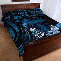 Blue Hafa Adai Guam Quilt Bed Set Chamorro Latte Stone Hand With Plumeria LT14 - Polynesian Pride