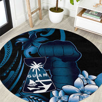 Blue Hafa Adai Guam Round Carpet Chamorro Latte Stone Hand With Plumeria LT14 Blue - Polynesian Pride