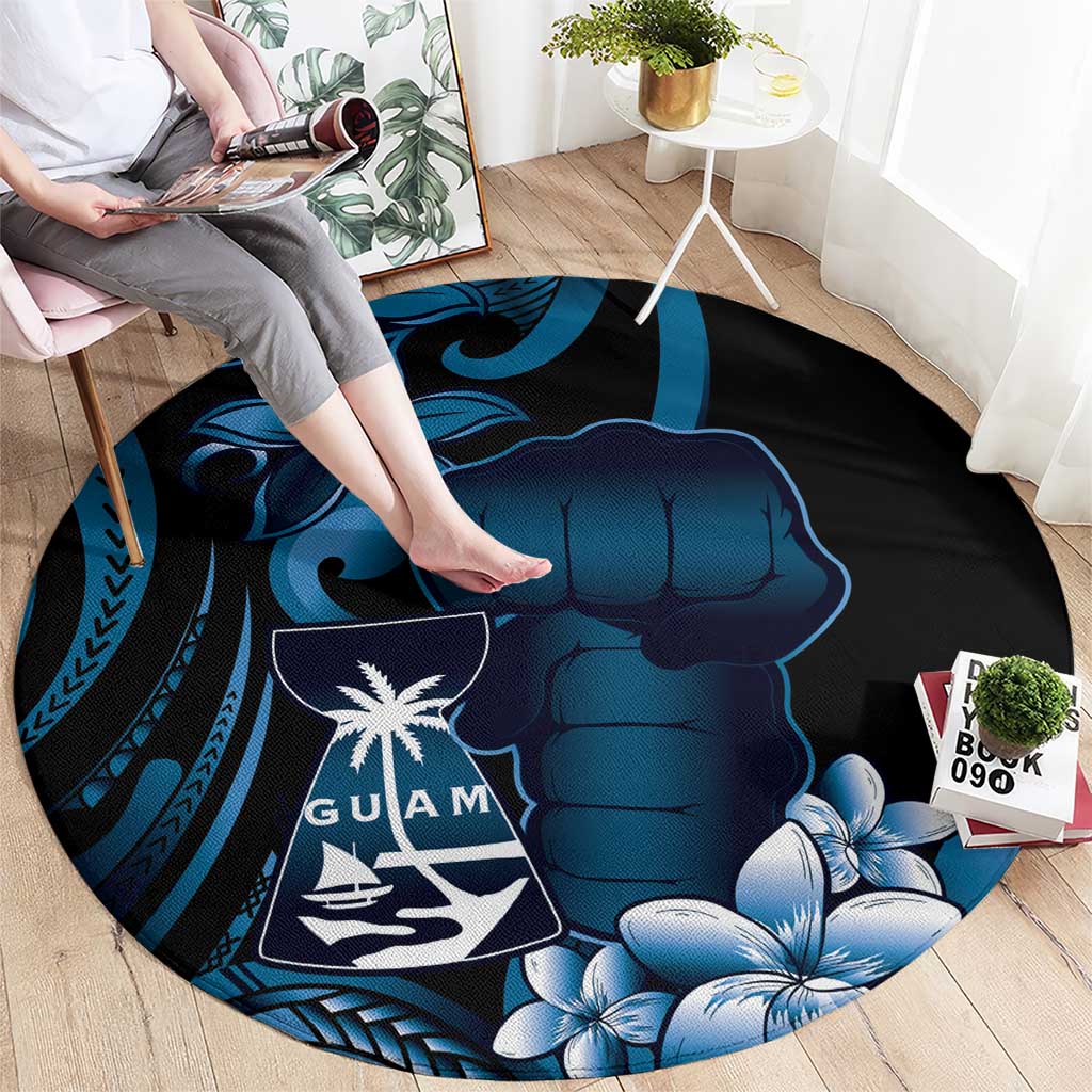 Blue Hafa Adai Guam Round Carpet Chamorro Latte Stone Hand With Plumeria LT14 - Polynesian Pride