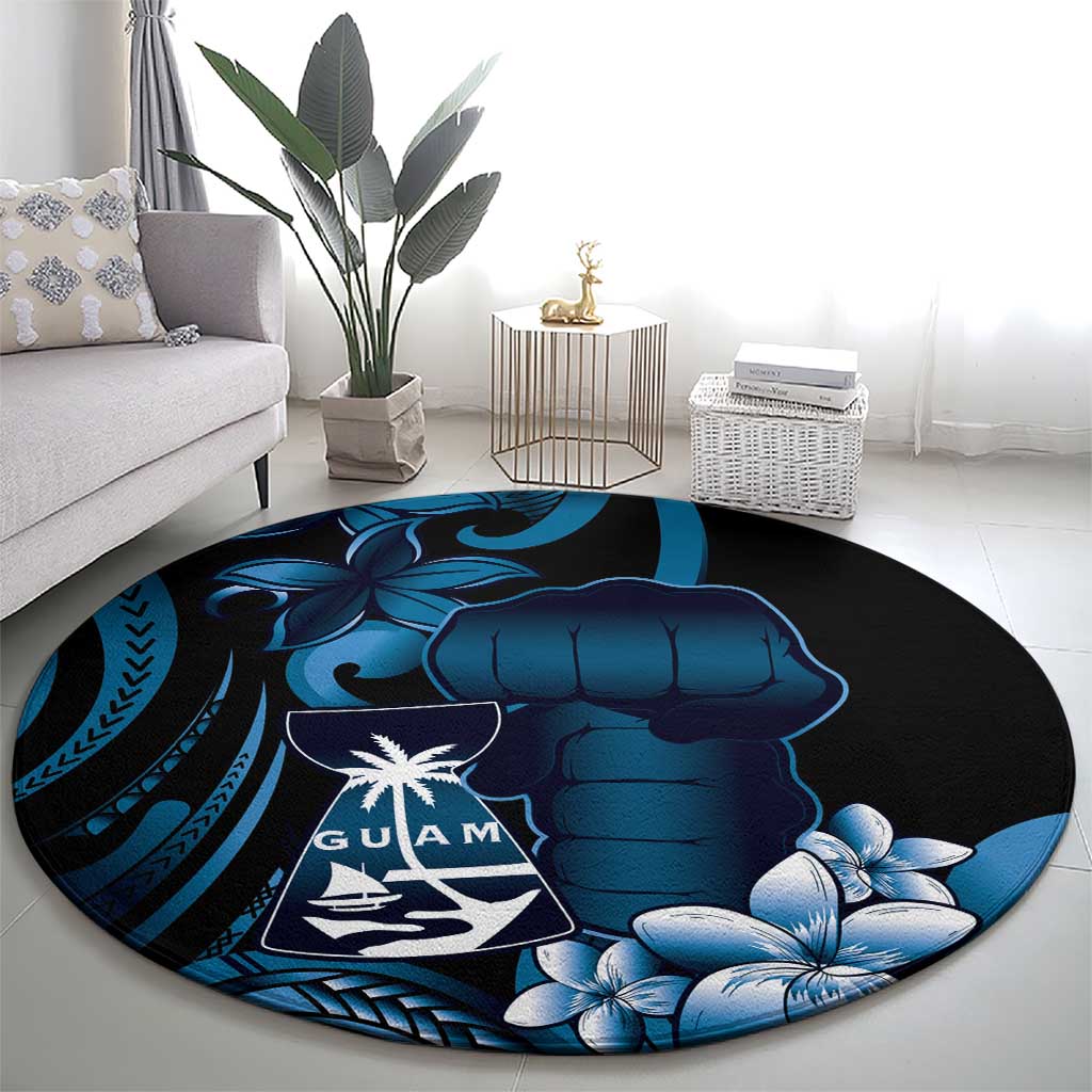 Blue Hafa Adai Guam Round Carpet Chamorro Latte Stone Hand With Plumeria LT14 - Polynesian Pride