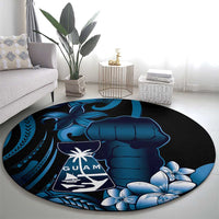 Blue Hafa Adai Guam Round Carpet Chamorro Latte Stone Hand With Plumeria LT14 - Polynesian Pride