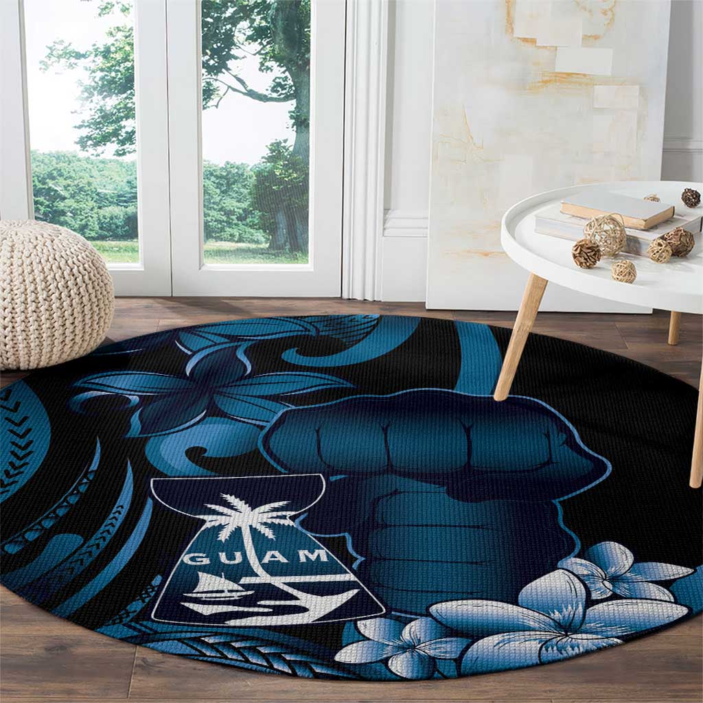 Blue Hafa Adai Guam Round Carpet Chamorro Latte Stone Hand With Plumeria LT14 - Polynesian Pride