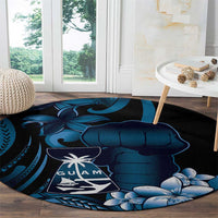 Blue Hafa Adai Guam Round Carpet Chamorro Latte Stone Hand With Plumeria LT14 - Polynesian Pride