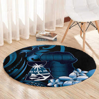 Blue Hafa Adai Guam Round Carpet Chamorro Latte Stone Hand With Plumeria LT14 - Polynesian Pride