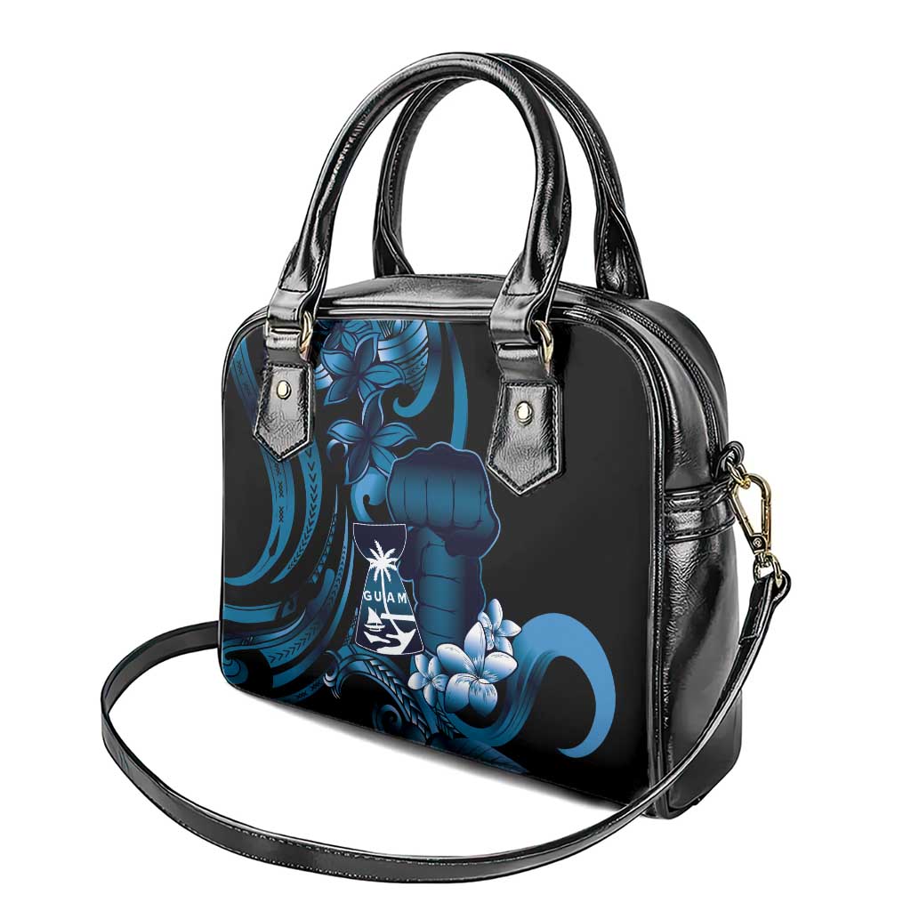 Blue Hafa Adai Guam Shoulder Handbag Chamorro Latte Stone Hand With Plumeria LT14 - Polynesian Pride