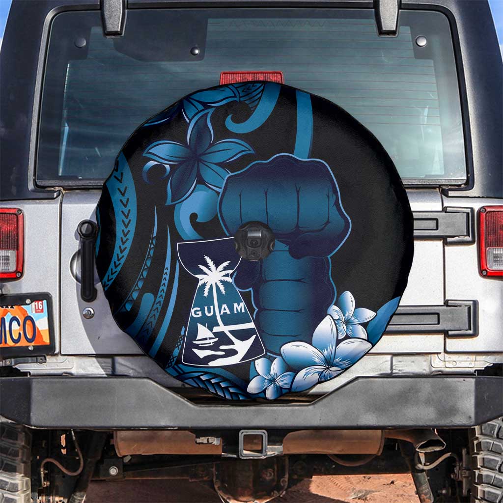 Blue Hafa Adai Guam Spare Tire Cover Chamorro Latte Stone Hand With Plumeria LT14 Blue - Polynesian Pride