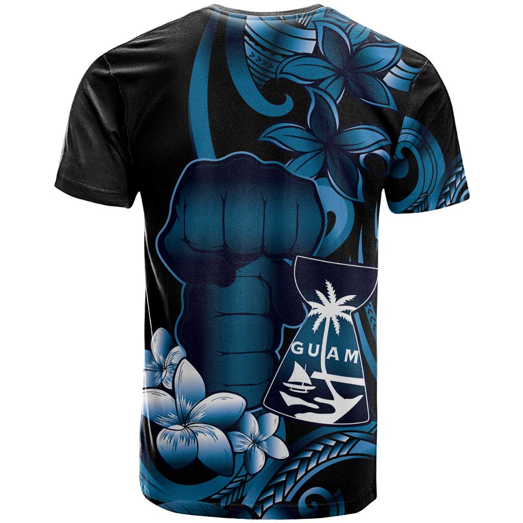 Blue Hafa Adai Guam T Shirt Chamorro Latte Stone Hand With Plumeria LT14 - Polynesian Pride