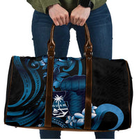 Blue Hafa Adai Guam Travel Bag Chamorro Latte Stone Hand With Plumeria LT14 Blue - Polynesian Pride
