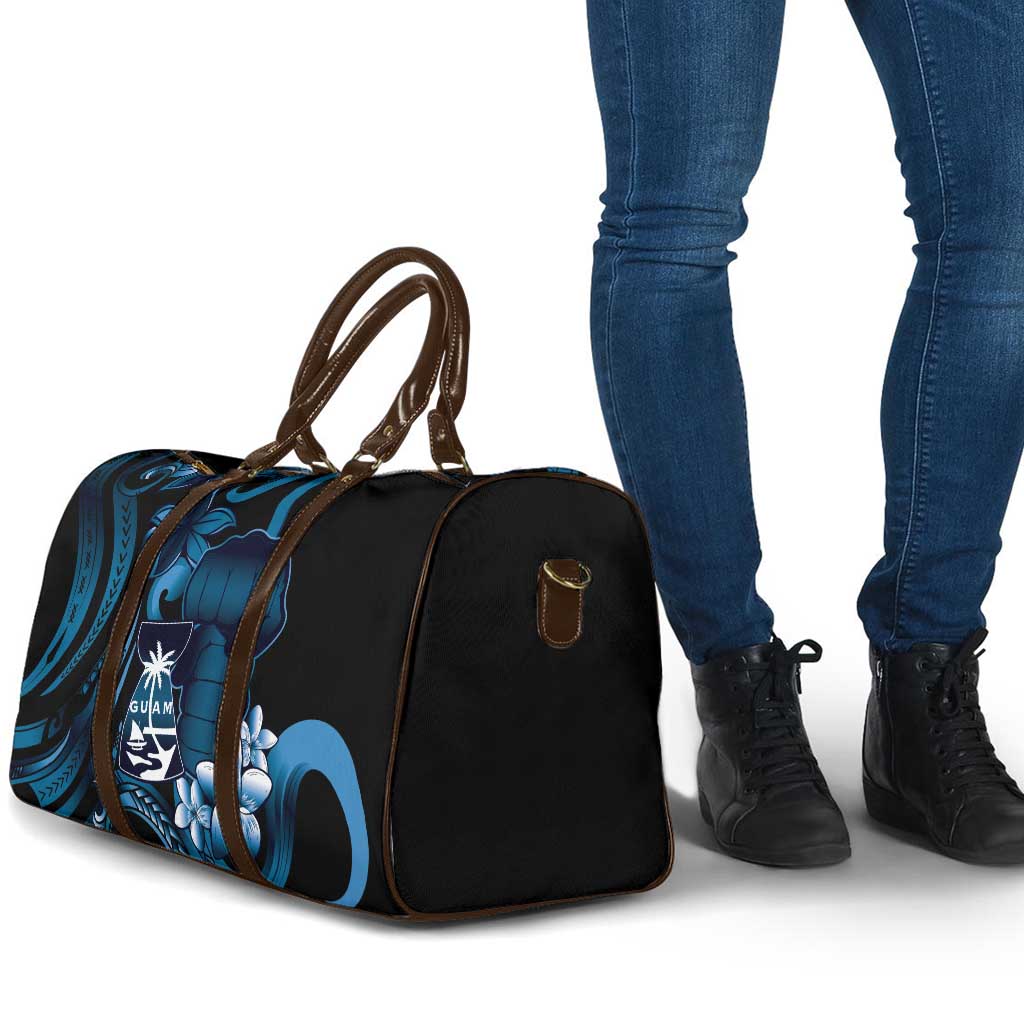 Blue Hafa Adai Guam Travel Bag Chamorro Latte Stone Hand With Plumeria LT14 - Polynesian Pride