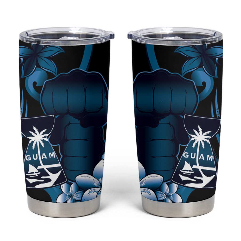 Blue Hafa Adai Guam Tumbler Cup Chamorro Latte Stone Hand With Plumeria LT14 Blue - Polynesian Pride