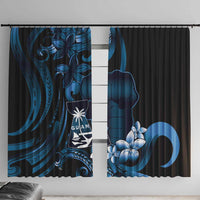 Blue Hafa Adai Guam Window Curtain Chamorro Latte Stone Hand With Plumeria LT14 With Hooks Blue - Polynesian Pride