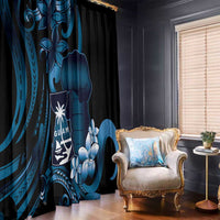 Blue Hafa Adai Guam Window Curtain Chamorro Latte Stone Hand With Plumeria LT14 - Polynesian Pride