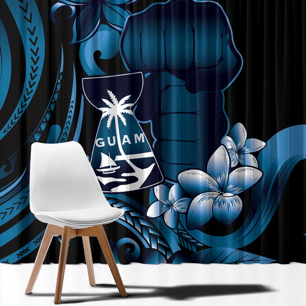 Blue Hafa Adai Guam Window Curtain Chamorro Latte Stone Hand With Plumeria LT14 - Polynesian Pride