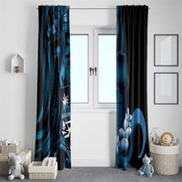 Blue Hafa Adai Guam Window Curtain Chamorro Latte Stone Hand With Plumeria LT14 - Polynesian Pride
