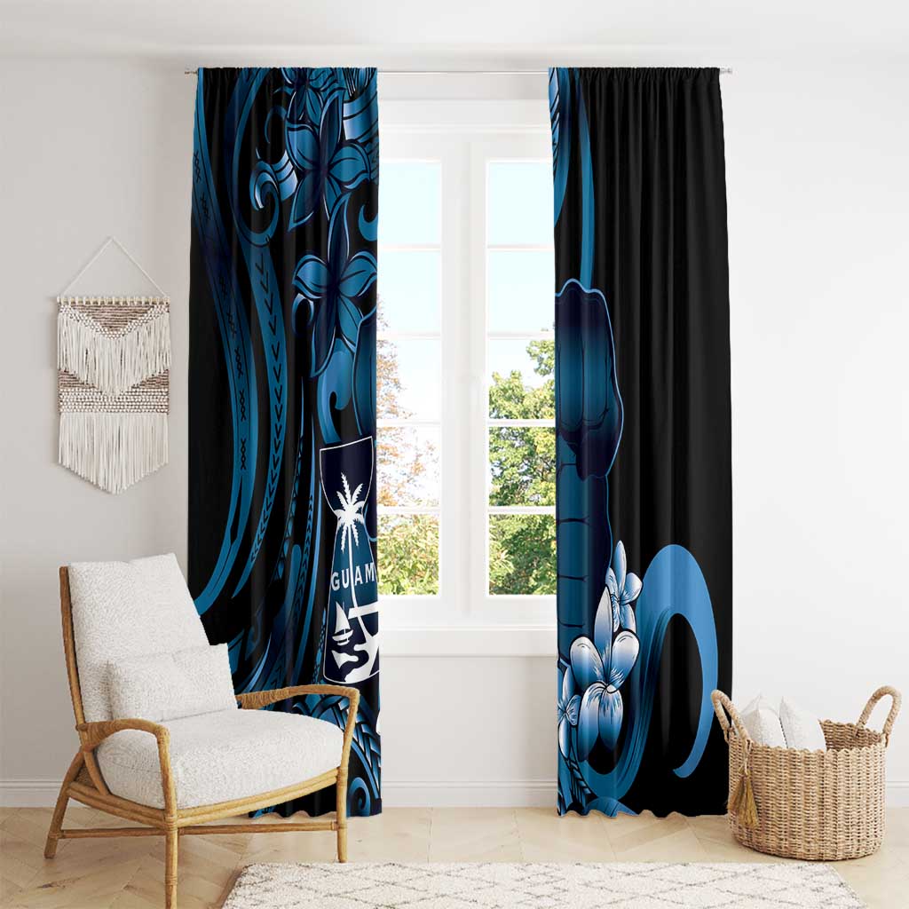 Blue Hafa Adai Guam Window Curtain Chamorro Latte Stone Hand With Plumeria LT14 - Polynesian Pride