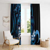 Blue Hafa Adai Guam Window Curtain Chamorro Latte Stone Hand With Plumeria LT14 - Polynesian Pride
