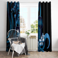 Blue Hafa Adai Guam Window Curtain Chamorro Latte Stone Hand With Plumeria LT14 - Polynesian Pride
